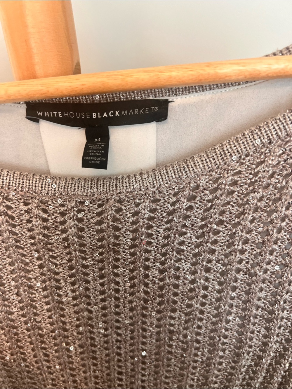 White House Black Market Knit Layered Hem sparkly Women's Sweater - Light Gray M - Picture 4 of 10